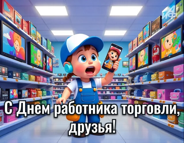 стильная открытка ко Дню работников торговли для коллег