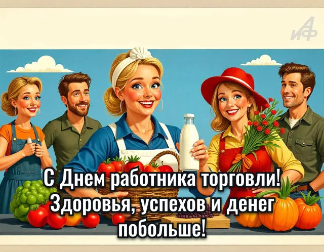 поздравительная открытка с Днем торговли для продавца