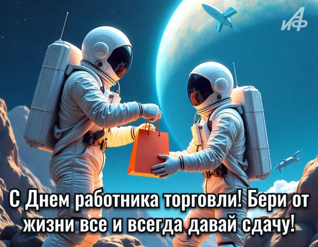 красочная открытка с Днем работников торговли