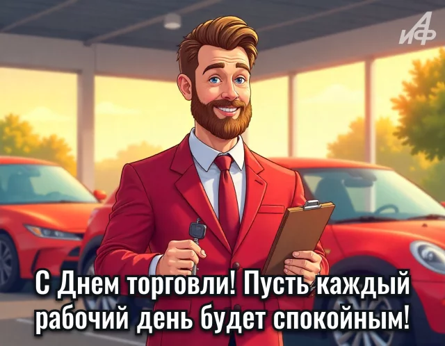 красочная открытка с Днем работников торговли