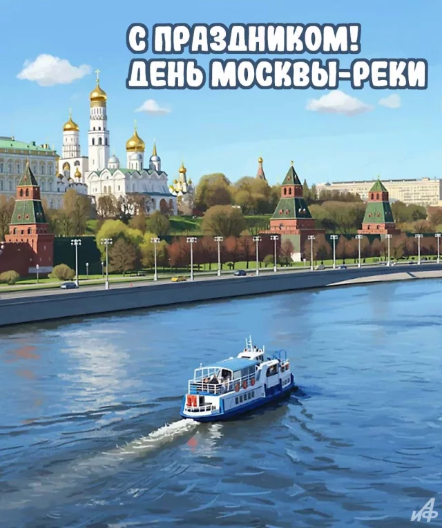 поздравительная картинка с Москвой-рекой и красивыми пожеланиями