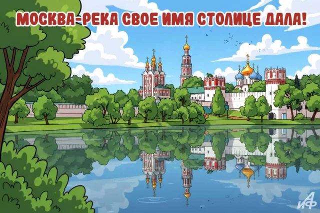 открытка ко Дню Москвы-реки с живописной набережной Москвы