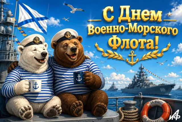 открытка с днем ВМФ тельняшка Андреевский флаг