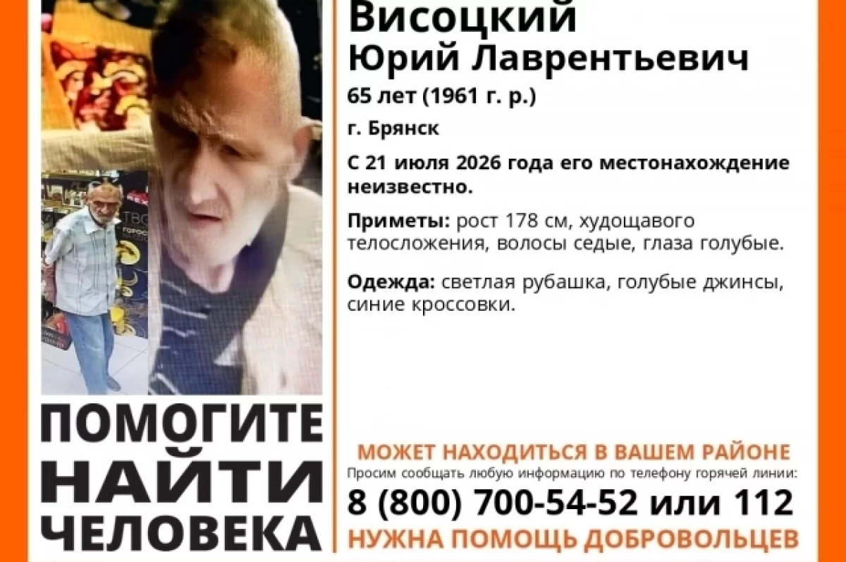Отряд Лиза Алерт объявил поиски 65-летнего мужчины из Брянска