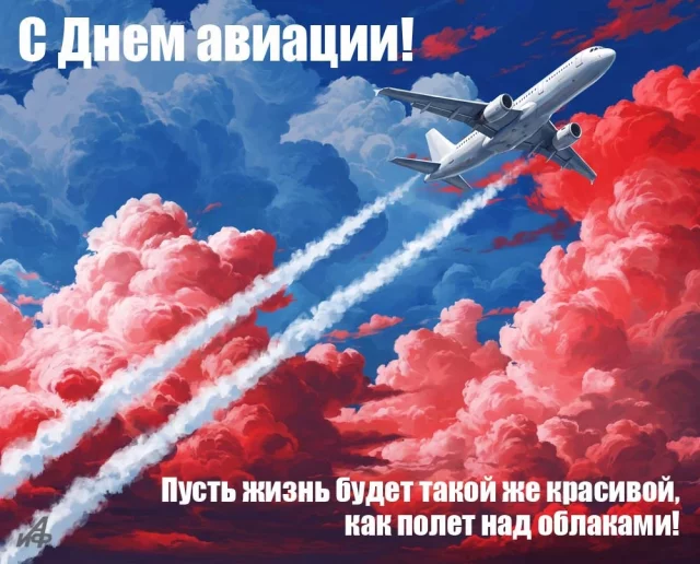 Открытка С Днем Воздушного Флота России с самолетом