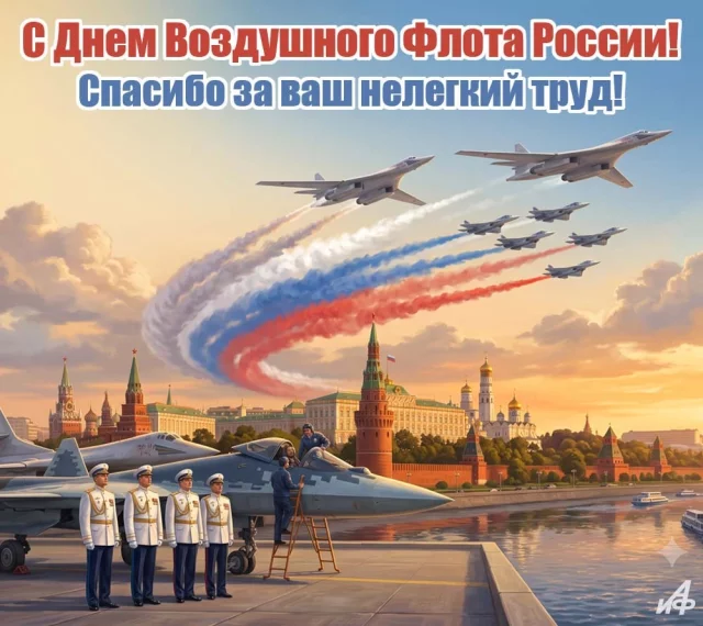 Авиационная открытка с самолетом и поздравлением российских летчиков