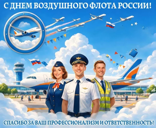 Авиационная открытка с самолетом и поздравлением российских летчиков