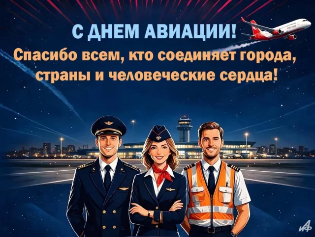Открытка С Днем Воздушного Флота России с самолетом