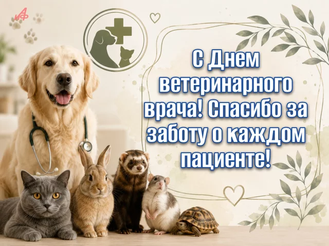 стильная открытка с днем ветеринарного врача
