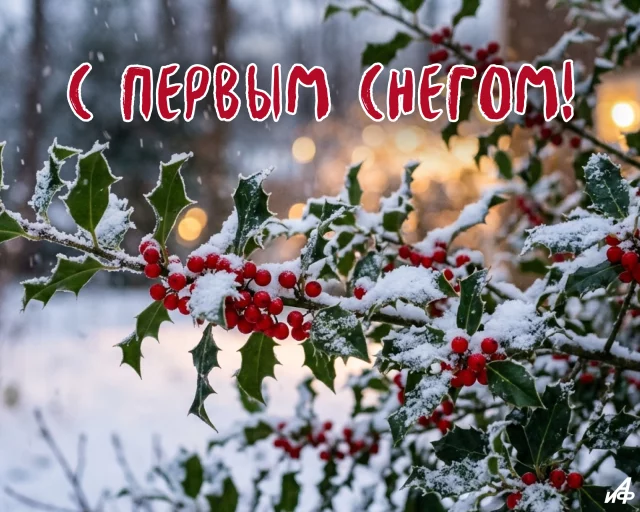 открытка с первым снегом&nbsp;