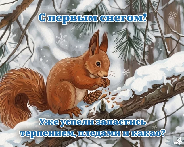 открытка с первым снегом&nbsp;