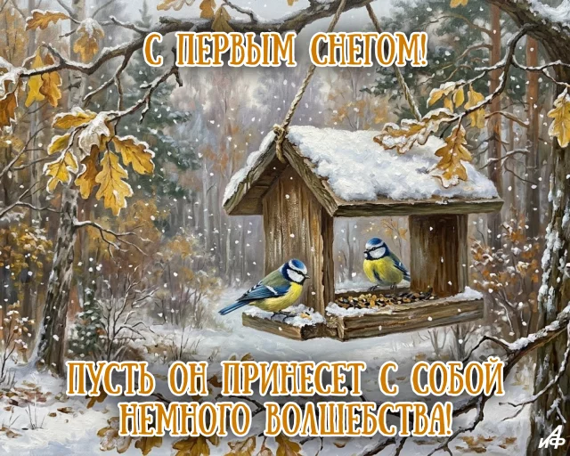 с первым снегом открытка с зимним настроением