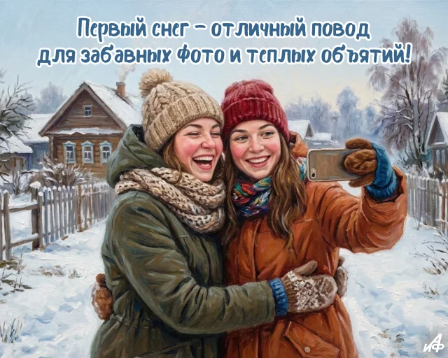 картинка с первым снегом зимний пейзаж и поздравление