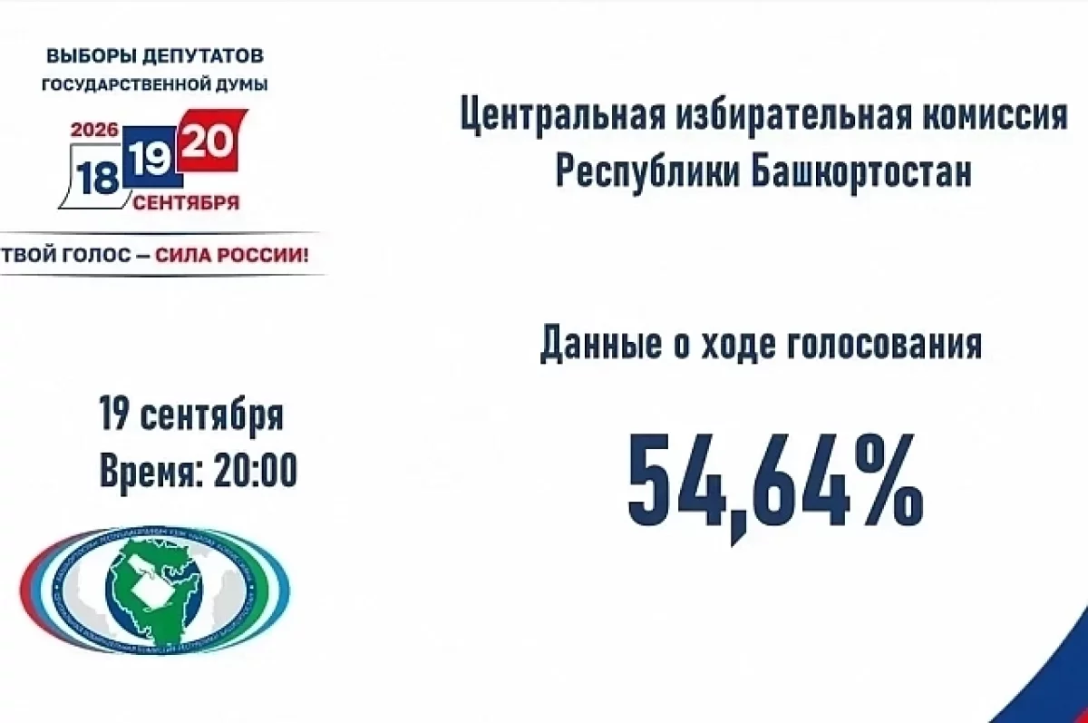 Явка на выборах в Башкирии по итогам второго дня достигла 54,64%