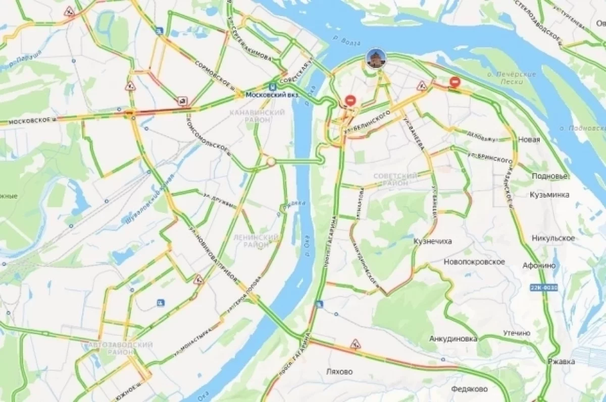 Сильные пробки возникли в Нижнем Новгороде утром 30 сентября