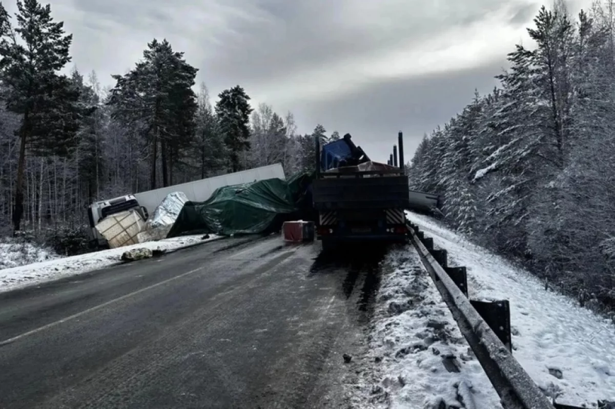 В Иркутской области столкнувшиеся грузовики перегородили проезд по трассе