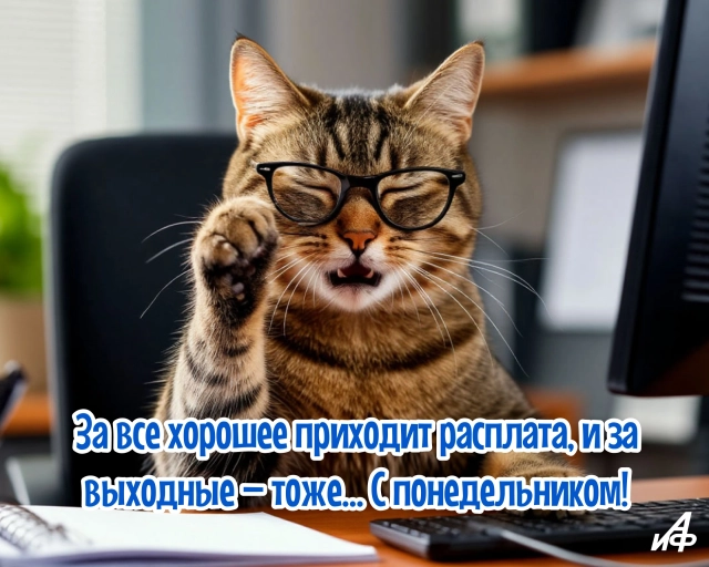 открытка с понедельником и котиком
