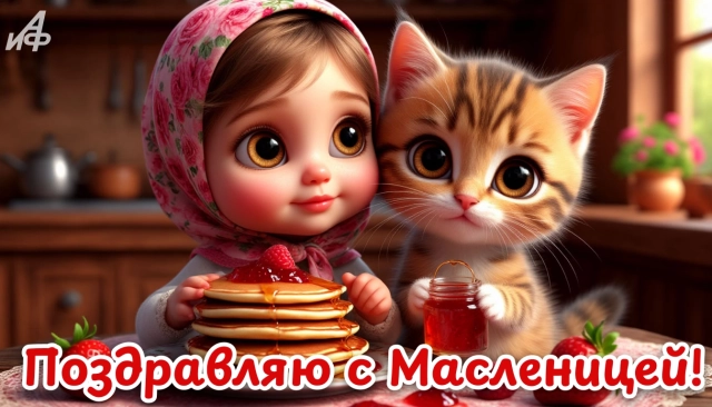 масленица открытка котик