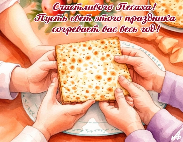 открытка Песах маца и вино праздничный стол