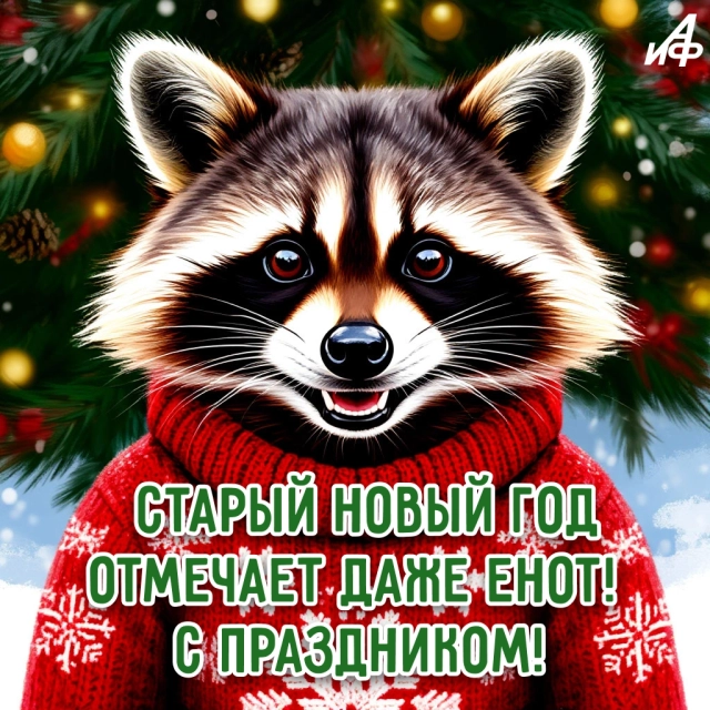 старый новый год открытка енот юмор стихи