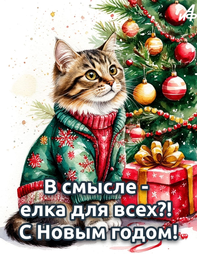с новым годом котик открытка