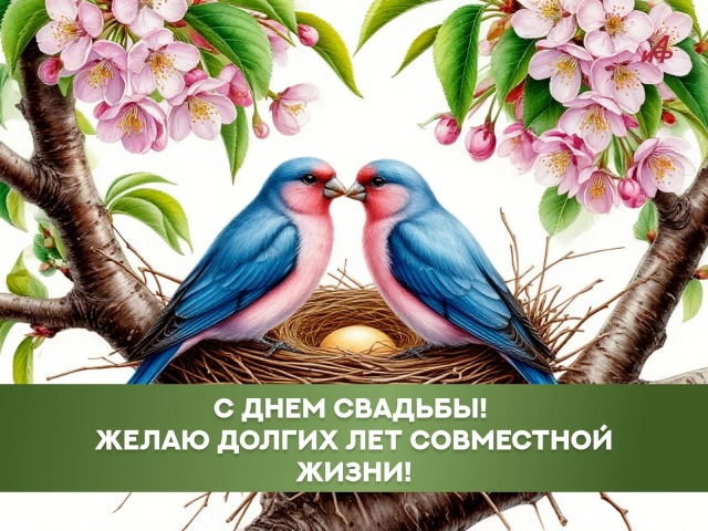 открытка для молодоженов от коллеги с красивыми птицами