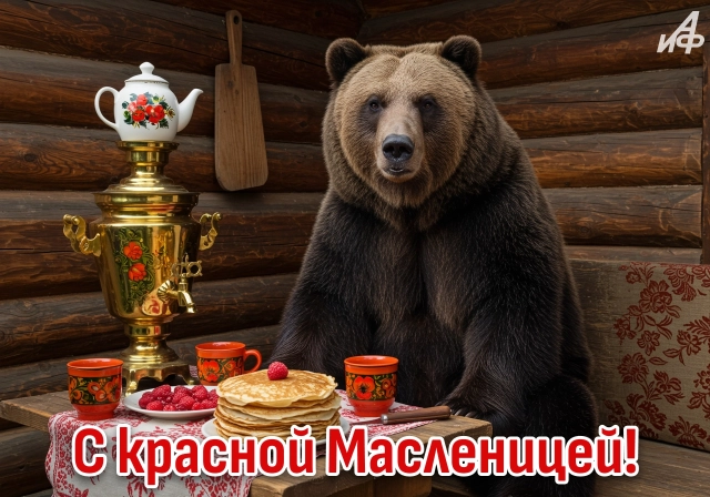 масленица открытка медведь