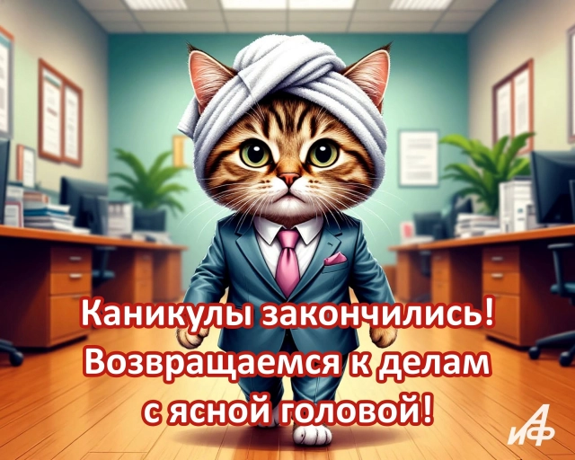 с первым рабочим днем открытки с котиком