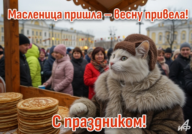 масленица открытка кот