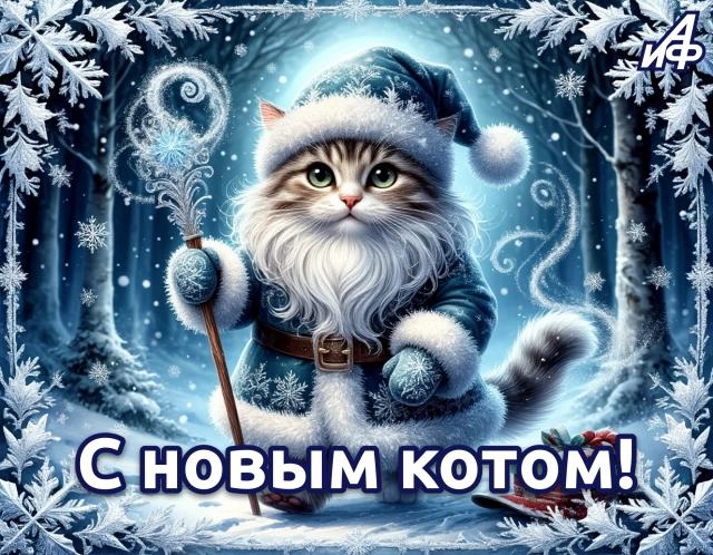 открытка новый год кот
