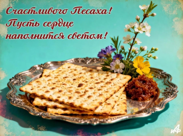 открытка с Песахом поздравление праздничный стол традиции