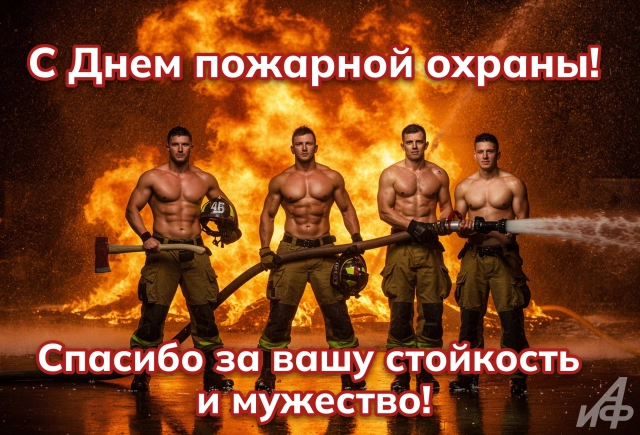 открытка с днем пожарной охраны с огнем и шлемом