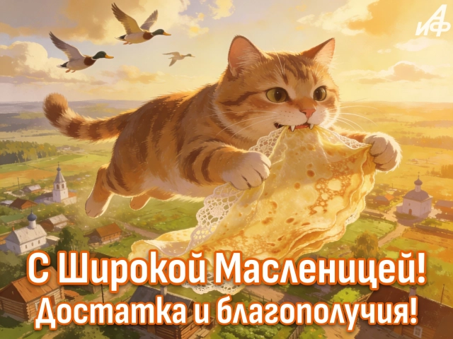 открытка масленица с котиком