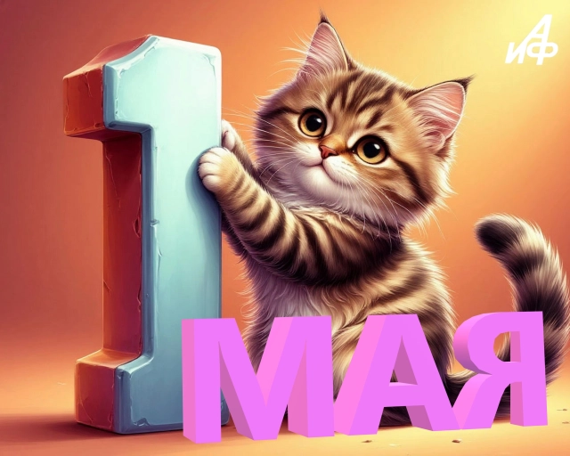 открытка 1 мая котик