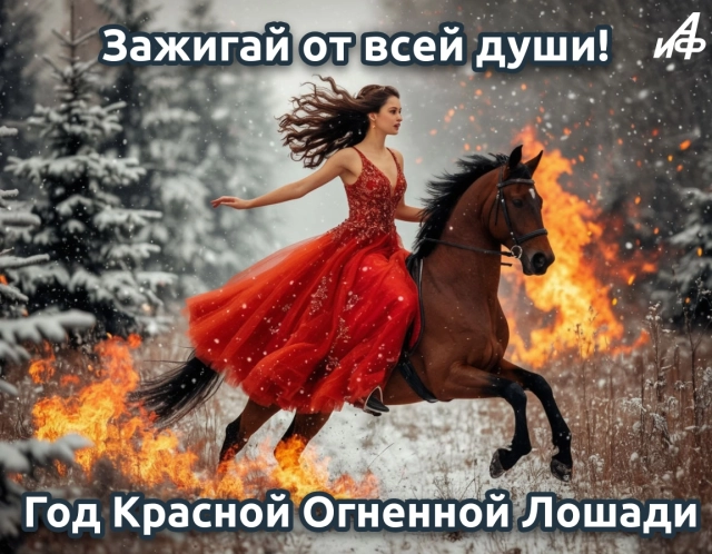 открытка с новым годом лошади