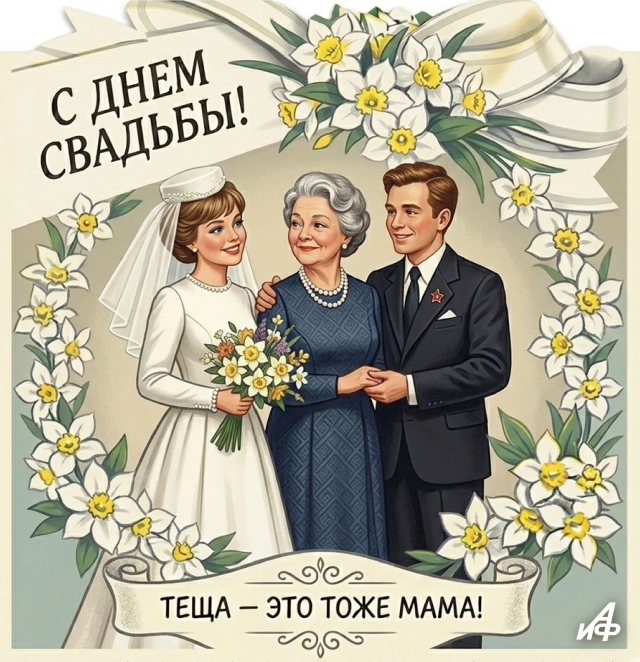 с днем свадьбы для тещи открытка в стиле ретро
