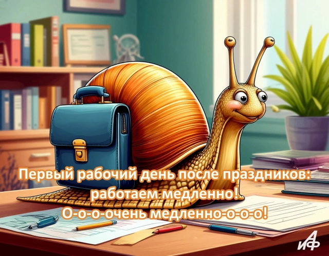 первый рабочий день открытка с улиткой