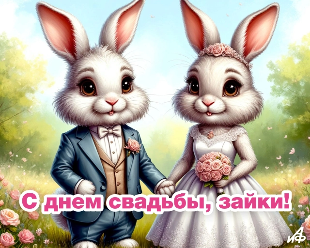 открытка с днем свадьбы зайки