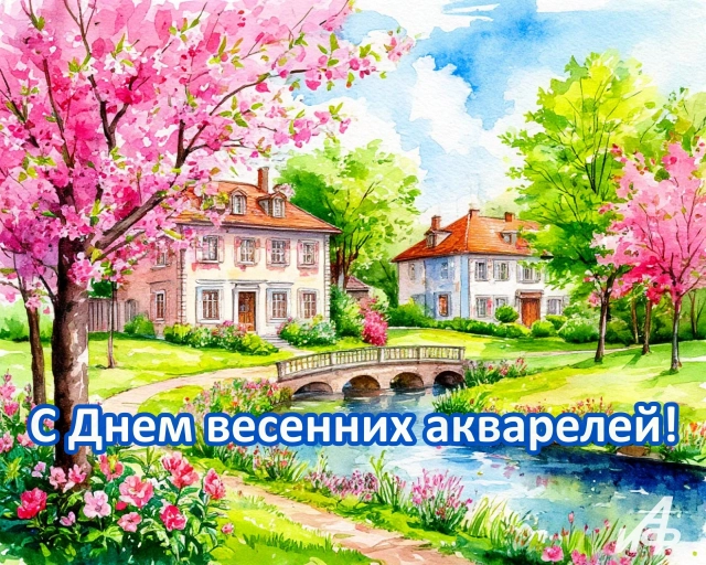 открытка с днем весенних акварелей