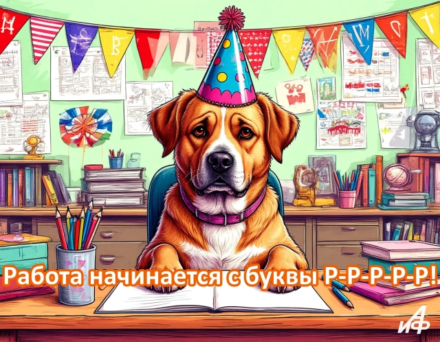 первый рабочий день открытка с собакой