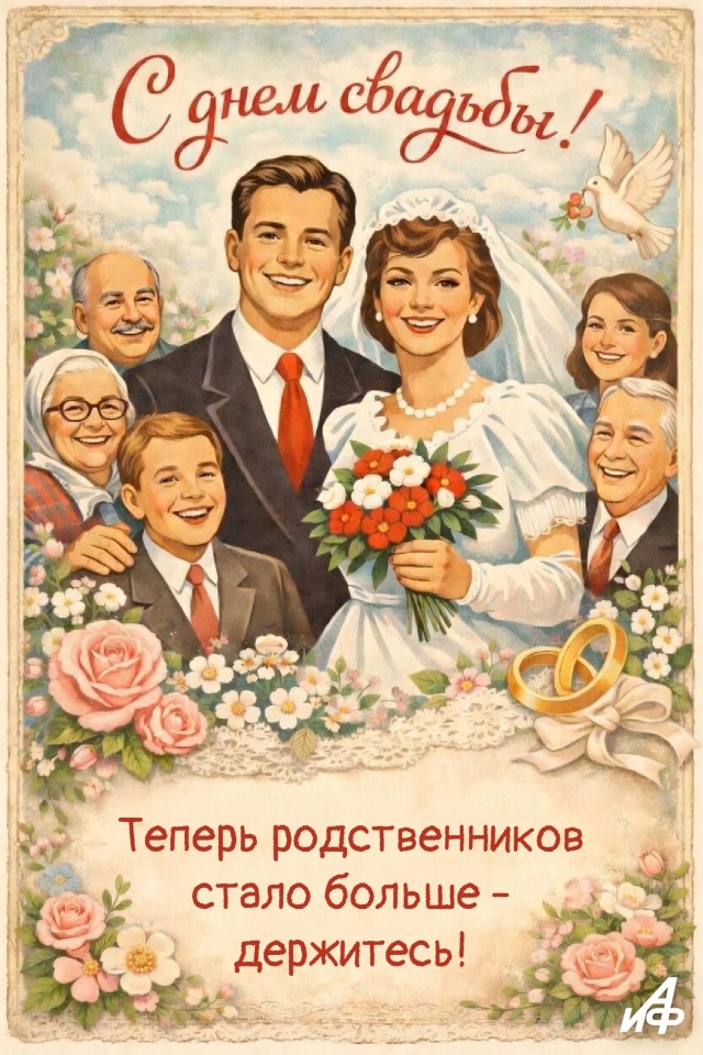 открытка с днем свадьбы в стиле ссср ретро винтаж скачать
