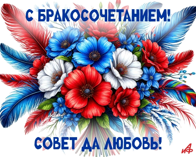 совет да любовь красивая открытка с цветами в день свадьбы