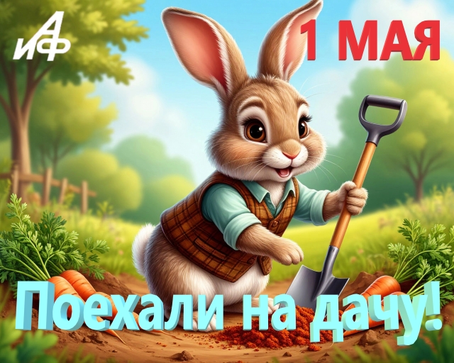 открытка 1 мая дача кролик морковка