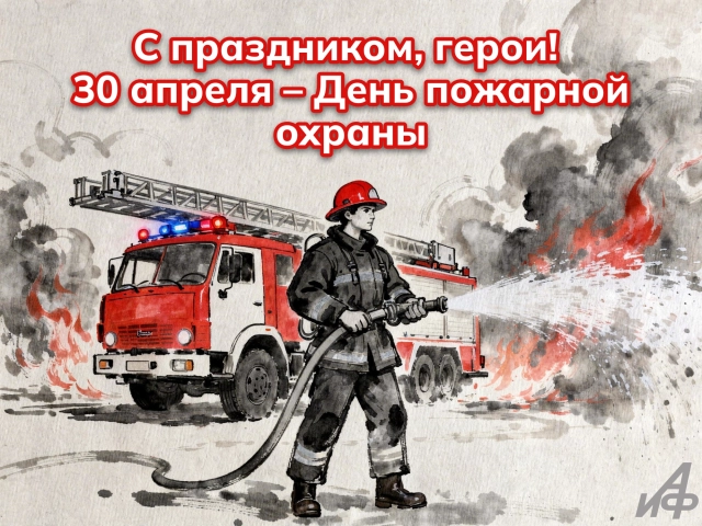 открытка с днем пожарного с красной машиной