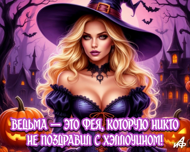 хэлоуин открытка ведьма