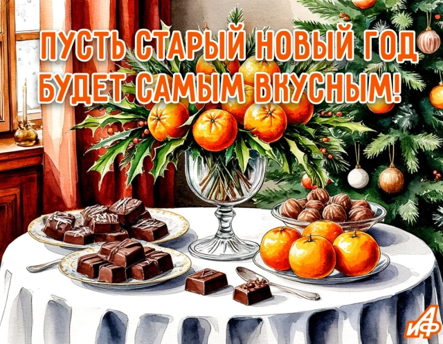 старый новый год открытка семья открытка сладости
