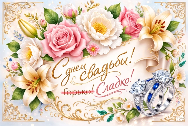 с днем свадьбы горько открытка для новобрачных