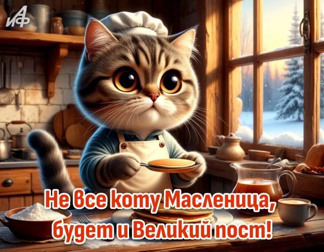 открытка котик масленица
