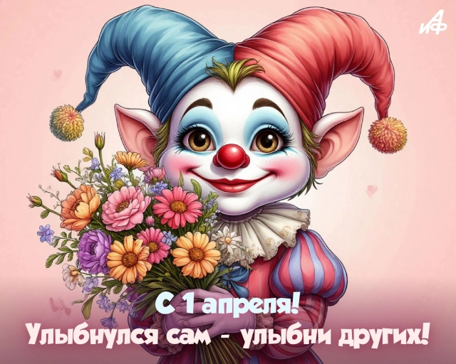 1 апреля открытка с шутом и пожеланием
