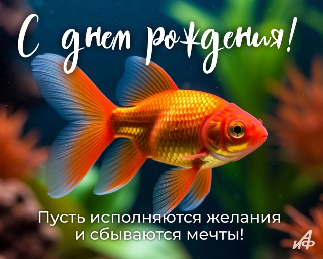 с днем рождения золотая рыбка открытка